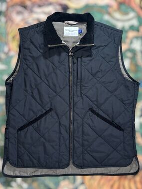 Peter Manning Quilted Full Zip Vest Corduroy Trim Large Blue Preppy Outdoor